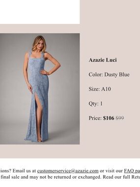 Azazie Dusty Blue Lace Maxi Dress with Thigh Slit
